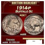 1914-p Buffalo Nickel 5c ms66 SEGS