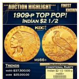 1909-p Gold Indian Quarter Eagle TOP POP! $2 1/2 m