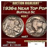 1936-s Buffalo Nickel Near Top Pop 5c ms67 SEGS