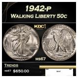 1942-p Walking Liberty Half Dollar 50c ms67 SEGS