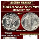 1943-s Mercury Dime Near Top Pop! 10c ms68 FSB SEG