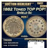 1882 Proof Shield Nickel Toned TOP POP! 5c pr68+ S