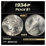 1934-p Peace Dollar $1 Grades ms64