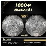 1880-p Morgan Dollar $1 Grades ms65