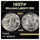 1937-p Walking Liberty Half Dollar 50c Grades ms66