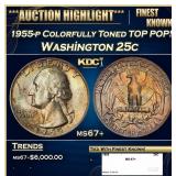 1955-p Washington Quarter Colorfully Toned TOP POP