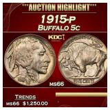 1915-p Buffalo Nickel 5c ms66 SEGS