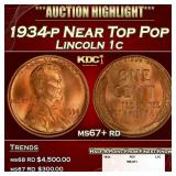 1934-p Lincoln Cent Near Top Pop 1c ms67+ rd SEGS