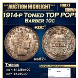 1914-p Barber Dime Toned TOP POP! 10c ms67+ SEGS