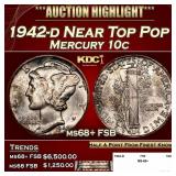 1942-d Mercury Dime Near Top Pop 10c ms68+ FSB SEG