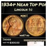 1934-p Lincoln Cent Near Top Pop 1c ms67 rd SEGS