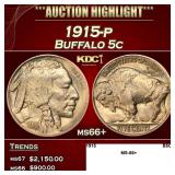1915-p Buffalo Nickel 5c ms66+ SEGS
