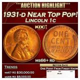 1931-d Lincoln Cent Near Top Pop! 1c ms66+ rd SEGS