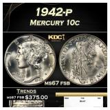 1942-p Mercury Dime 10c ms67 fsb SEGS