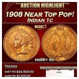 1908 Indian Cent Near Top Pop! 1c ms66+ rd SEGS