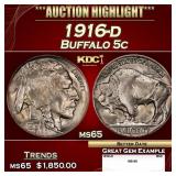 1916-d Buffalo Nickel 5c ms65 SEGS