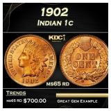 1902 Indian Cent . 1c Grades ms65 rd