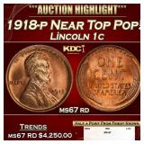 1918-p Lincoln Cent Near Top Pop! 1c ms67 rd SEGS