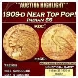 1909-d Gold Indian Half Eagle Near Top Pop! $5 ms6