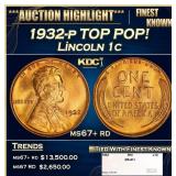 1932-p Lincoln Cent TOP POP! 1c ms67+ rd SEGS