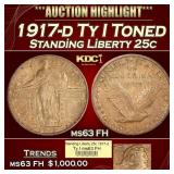 1917-d Ty I Standing Liberty Quarter Toned 25c ms6