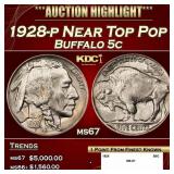 1928-p Buffalo Nickel Near Top Pop 5c ms67 SEGS