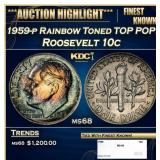 1959-p Roosevelt Dime Rainbow Toned TOP POP! 10c m