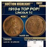 1910-s Lincoln Cent TOP POP! 1c ms66 bn SEGS