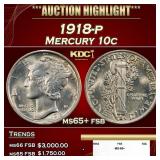 1918-p Mercury Dime 10c ms65+ fsb SEGS