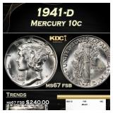 1941-d Mercury Dime 10c ms67 fsb SEGS