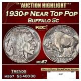 1930-p Buffalo Nickel Near Top Pop 5c ms67 SEGS