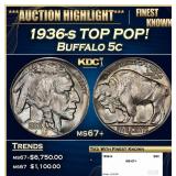 1936-s Buffalo Nickel TOP POP! 5c ms67+ SEGS