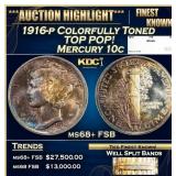 1916-p Mercury Dime Colorfully Toned TOP POP! 10c