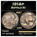 1914-p Buffalo Nickel 5c Grades ms65