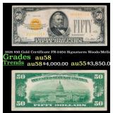 1928 $50 Gold Certificate FR-2404 Signatures Woods