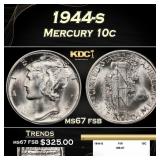 1944-s Mercury Dime 10c ms67 fsb SEGS