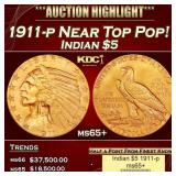 1911-p Gold Indian Half Eagle Near Top Pop! $5 ms6