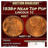 1938-p Lincoln Cent Near Top Pop 1c ms67+ rd SEGS