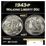 1943-p Walking Liberty Half Dollar 50c ms67 SEGS