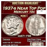 1937-s Mercury Dime Near Top Pop 10c ms67+ FSB SEG