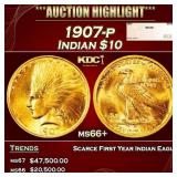 1907-p Gold Indian Eagle $10 ms66+ SEGS