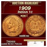 1909 Indian Cent 1c ms66 rd SEGS