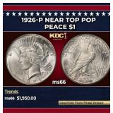 1926-p Peace Dollar Near Top Pop $1 ms66 SEGS