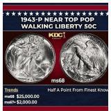 1943-p Walking Liberty Half Dollar Near Top Pop 50