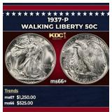 1937-p Walking Liberty Half Dollar 50c ms66+ SEGS