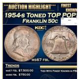 1954-s Franklin Half Dollar Toned TOP POP! 50c ms6