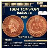 1884 Proof Indian Cent TOP POP! 1c pr67 rd cam SEG