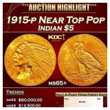 1915-p Gold Indian Half Eagle Near Top Pop $5 ms65
