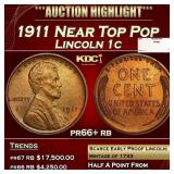 1911 Proof Lincoln Cent Near Top Pop 1c pr66+ rb S