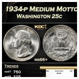 1934-p Washington Quarter Medium Motto 25c ms66+ S